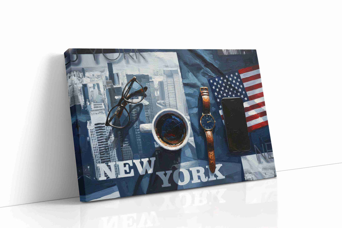 Reflections of New York Mornings urban canvas print gallery-wrapped landscape canvas studio shot