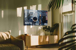 Reflections of New York Mornings urban canvas print, displayed in a living room