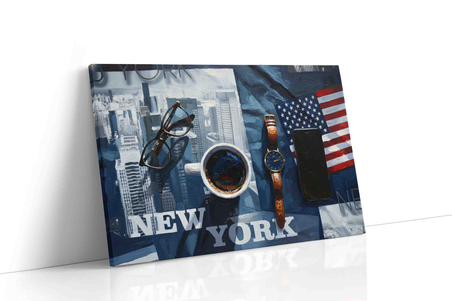 Reflections of New York Mornings urban canvas print, gallery-wrapped, ready to hang