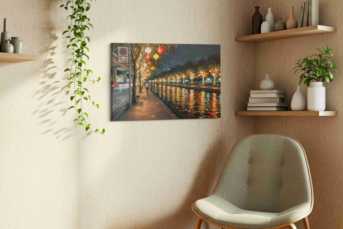 Reflections of a Lanterned Night urban canvas print, hanging on wall — view 2