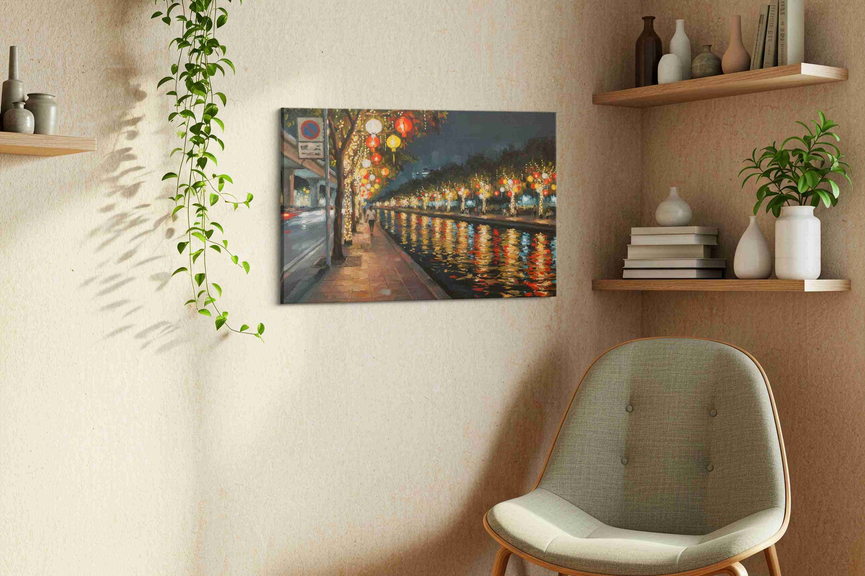 Reflections of a Lanterned Night urban canvas print, hanging on wall — view 2