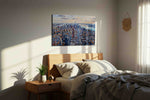 Skyline Symphony urban canvas print, displayed in a bedroom