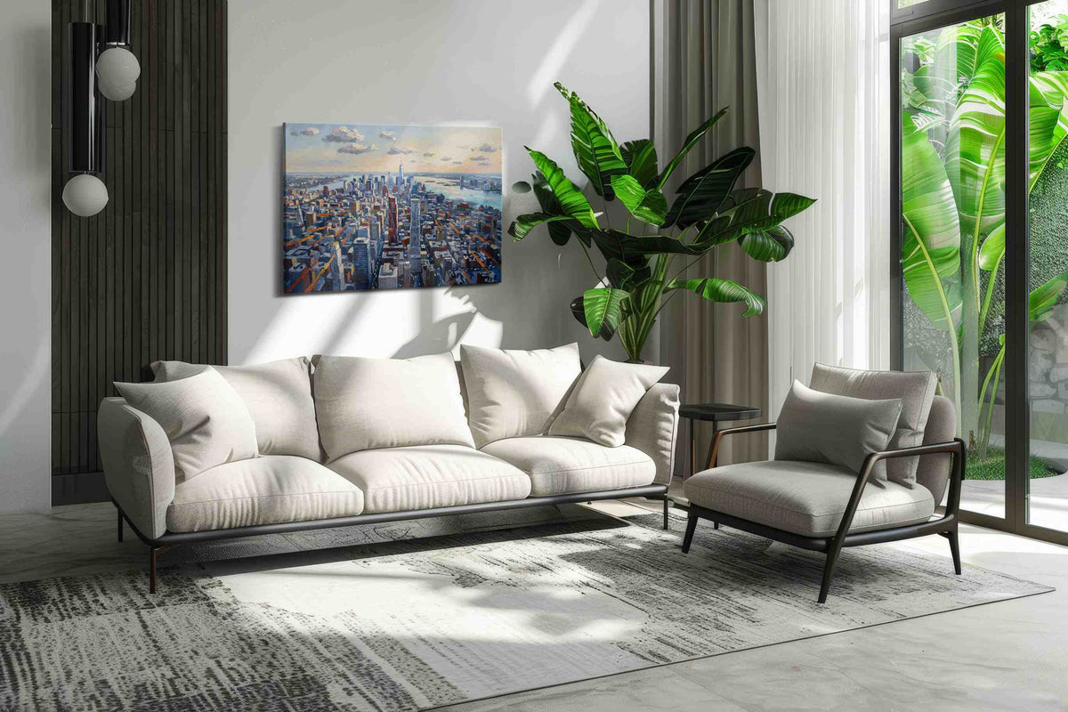 Skyline Symphony urban canvas print, on wall, lifestyle preview