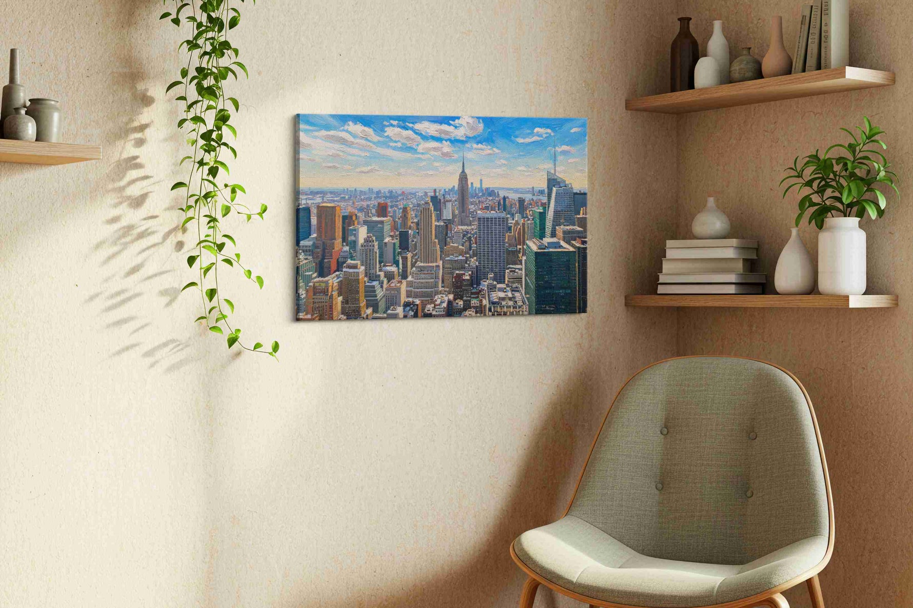 Skyscraper Symphony II urban canvas print styled in a living room