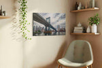Skyward Steel Symphony urban canvas print, displayed in a living room