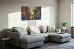 Sunlit Urban Symphony urban canvas print, displayed in a living room