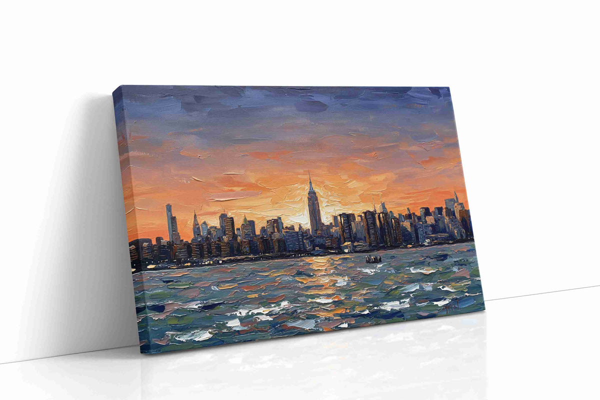 Sunset Symphony Over Manhattan landscape canvas print, gallery-wrapped, ready to hang