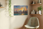 Sunset Symphony Over the Skyline urban canvas print, hanging on wall — view 3
