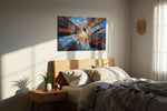Urban Ascent urban canvas print, displayed in a bedroom
