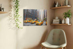 Urban Symphony of Yellow urban canvas print, displayed in a living room