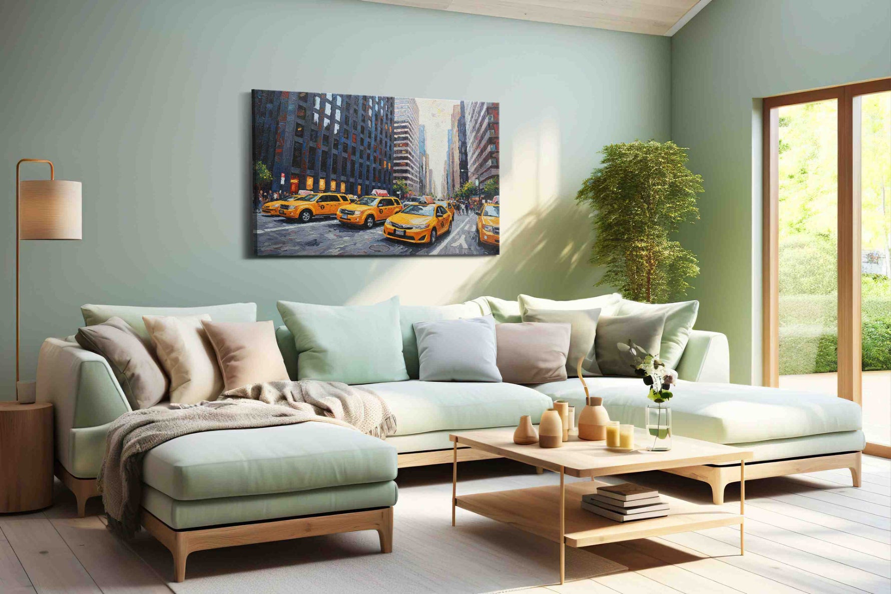 Urban Symphony of Yellow urban canvas print, hanging on wall