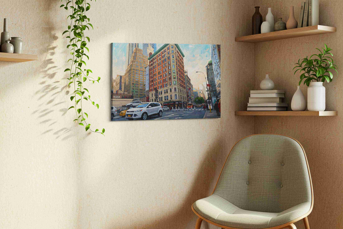 Vibrant Urban Symphony II urban canvas print, displayed in a living room