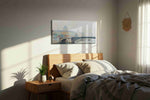 Whispers of Parisian Mist landmarks canvas print, displayed in a bedroom
