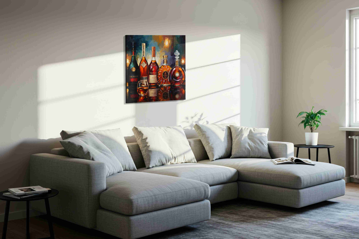 Eloquent Spirits Symphony wine canvas print, displayed in a living room