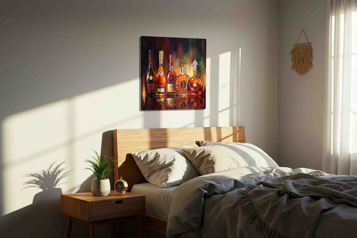 Ethereal Spirits Symphony wine canvas print, displayed in a bedroom