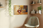 Golden Elixir Reverie wine canvas print styled in a living room