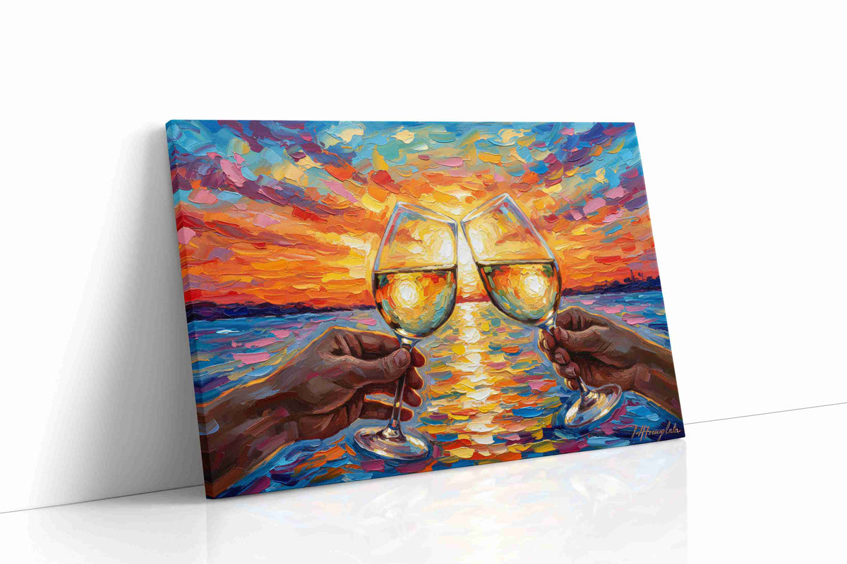 Toast to the Sunset Bliss romance canvas print gallery-wrapped landscape canvas studio shot