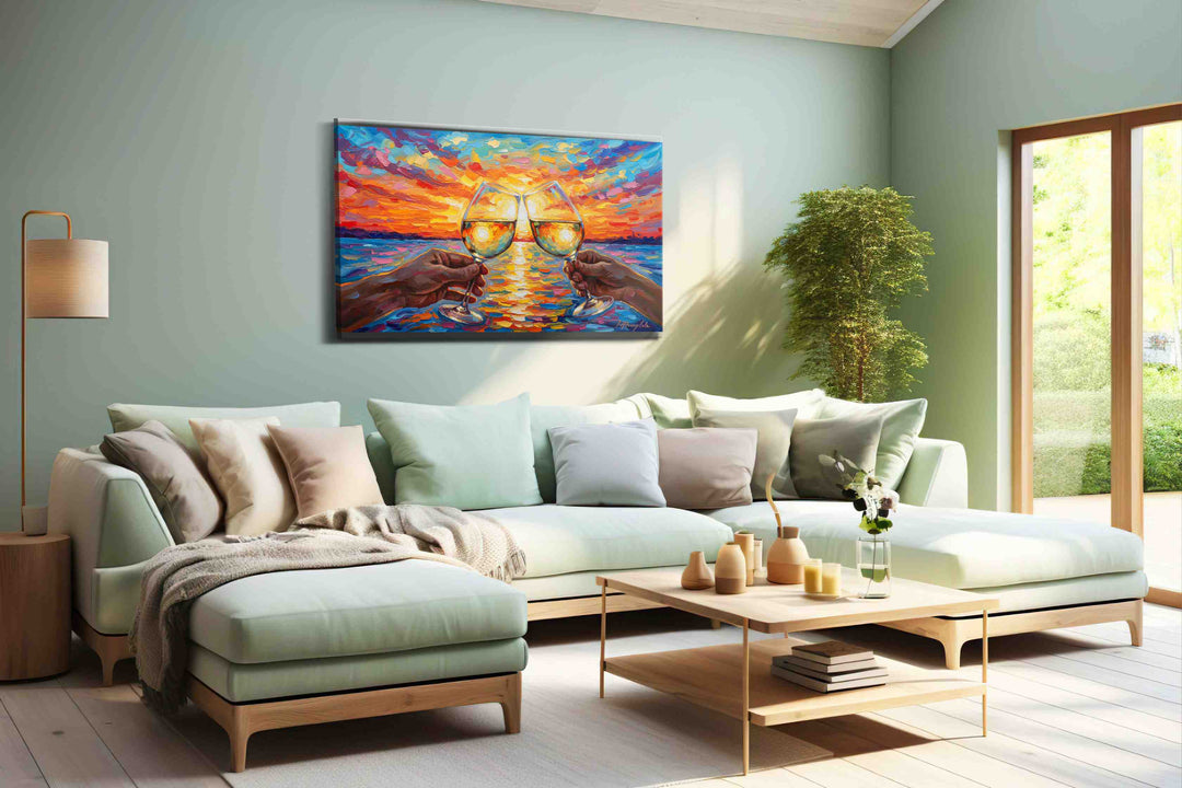 Toast to the Sunset Bliss – romance canvas wall art, gallery-wrapped, ready to hang