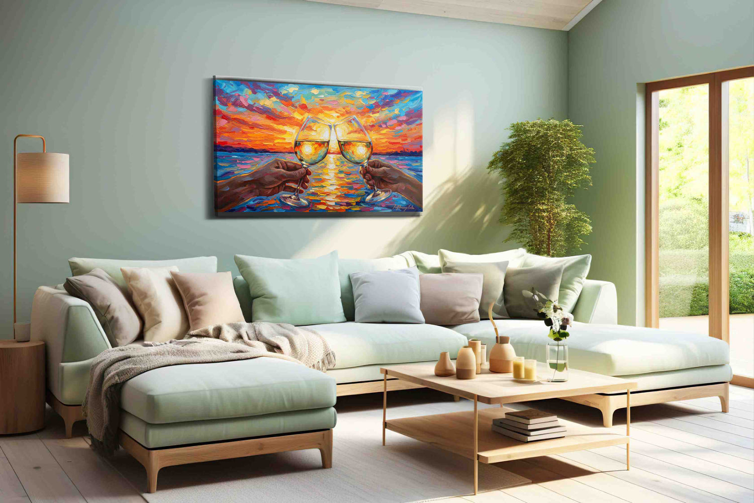 Toast to the Sunset Bliss – romance canvas wall art, gallery-wrapped, ready to hang