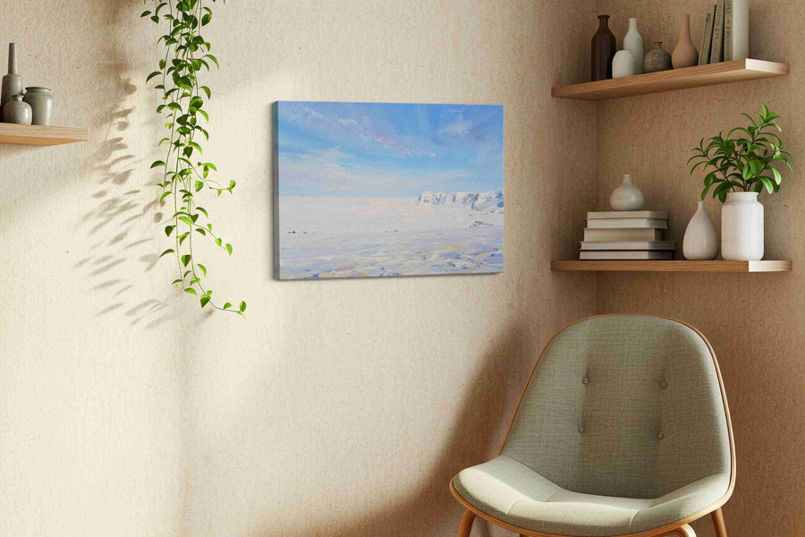 Whispers of Icy Horizons winter canvas print, displayed in a living room