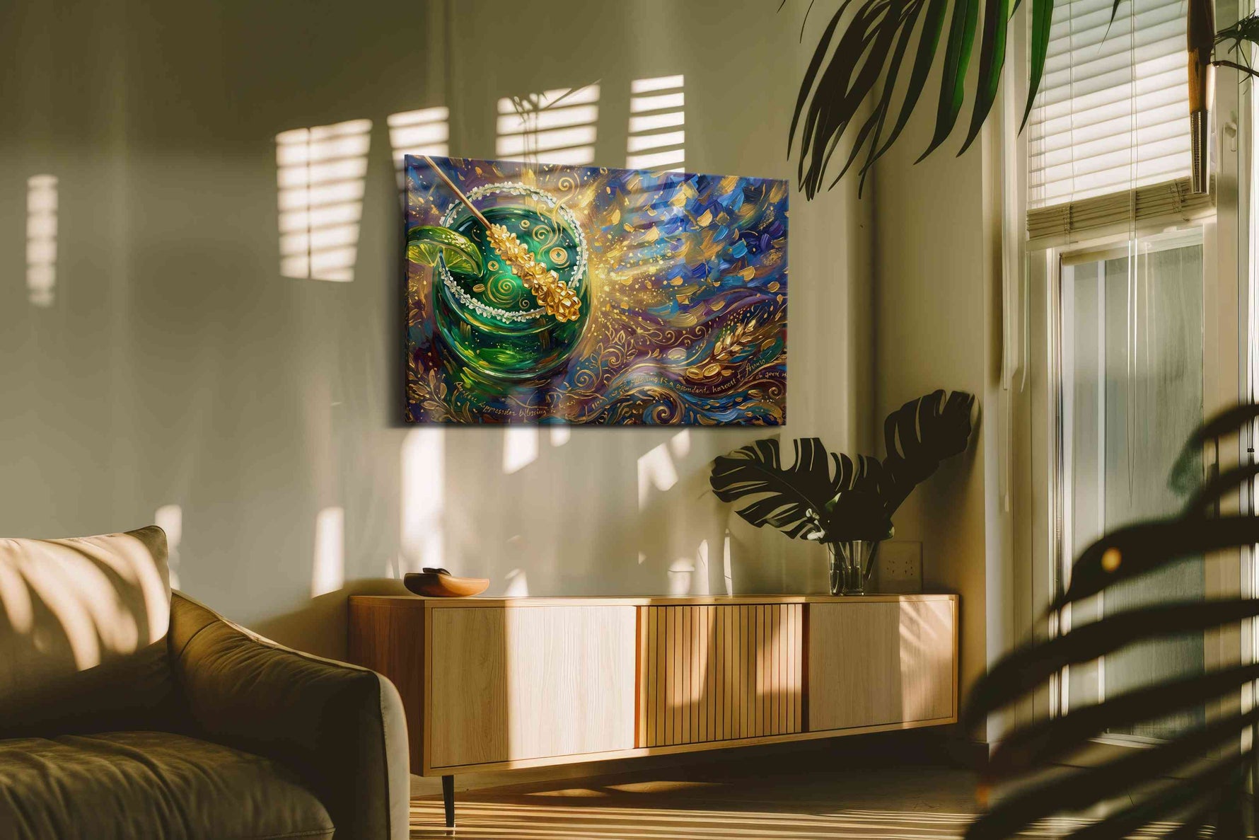 Emerald Elixir Symphony fortune canvas print in a hung canvas mockup
