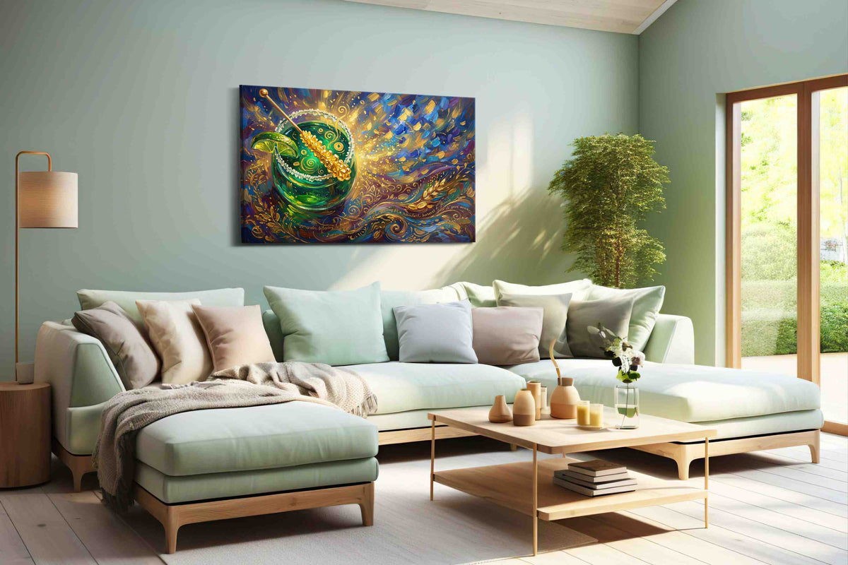Emerald Elixir Symphony fortune canvas print, hanging on wall