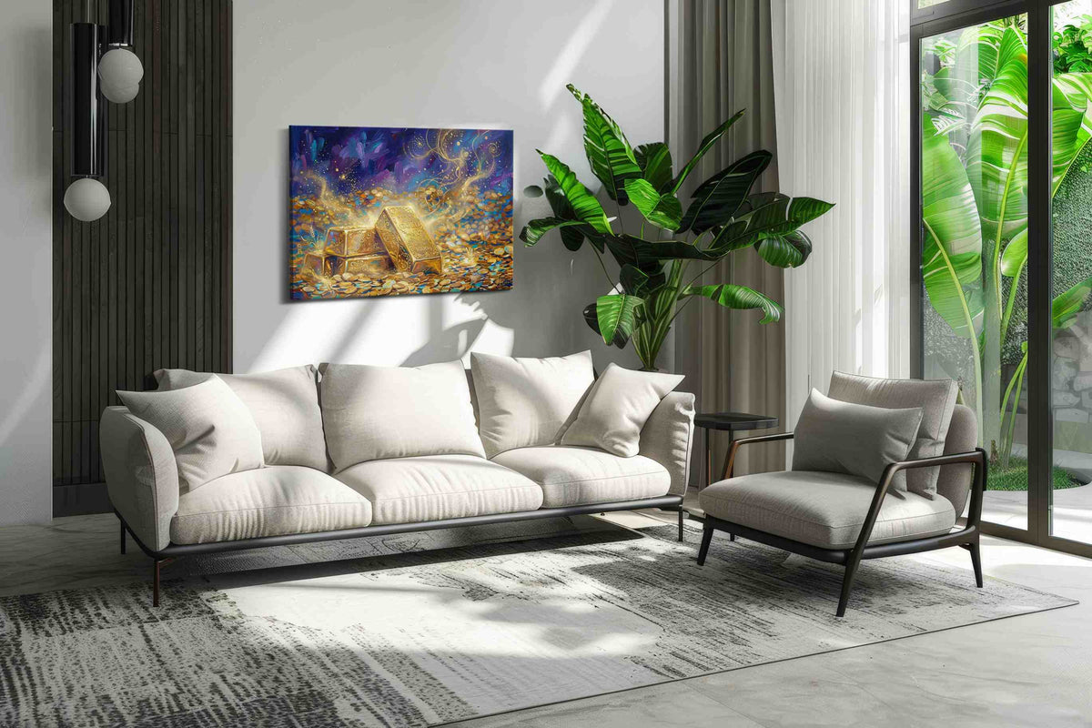 Golden Dreams Unveiled – fortune canvas wall art, gallery-wrapped, ready to hang