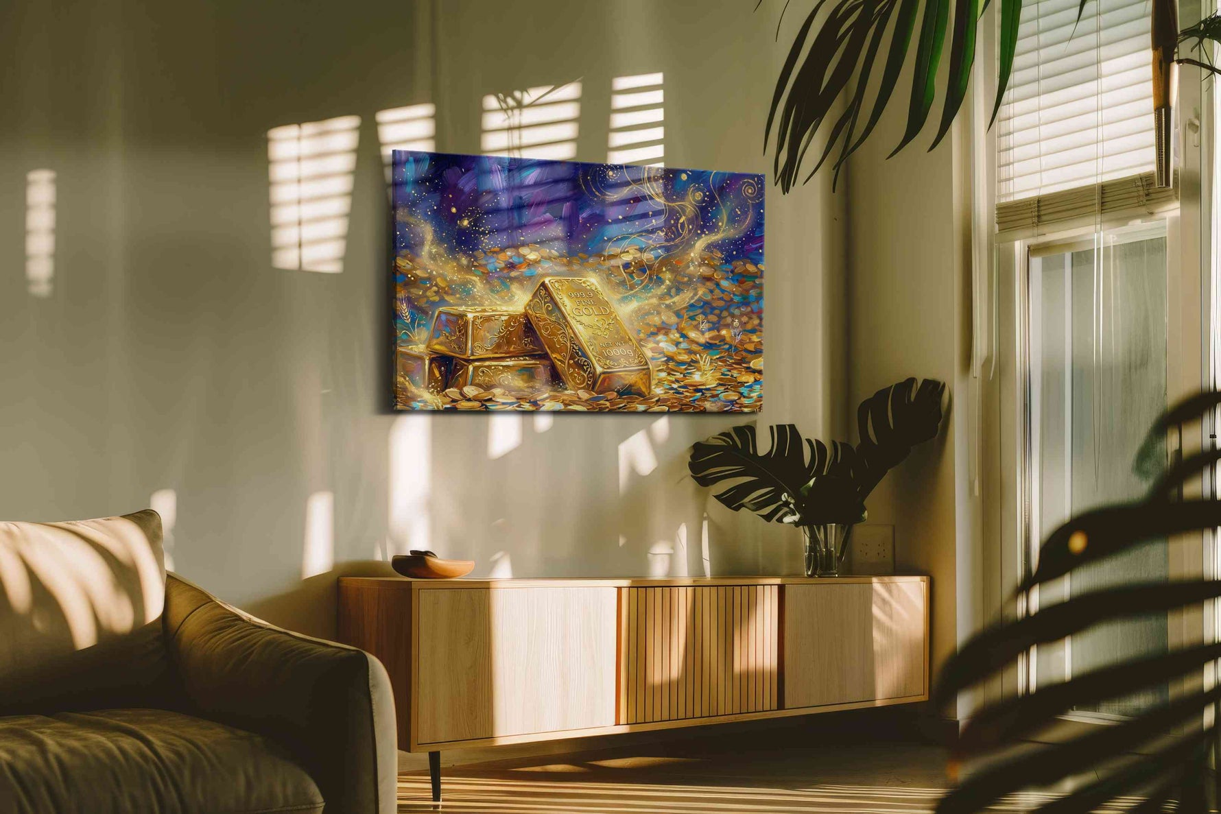 Golden Dreams Unveiled fortune canvas print, on wall, lifestyle preview