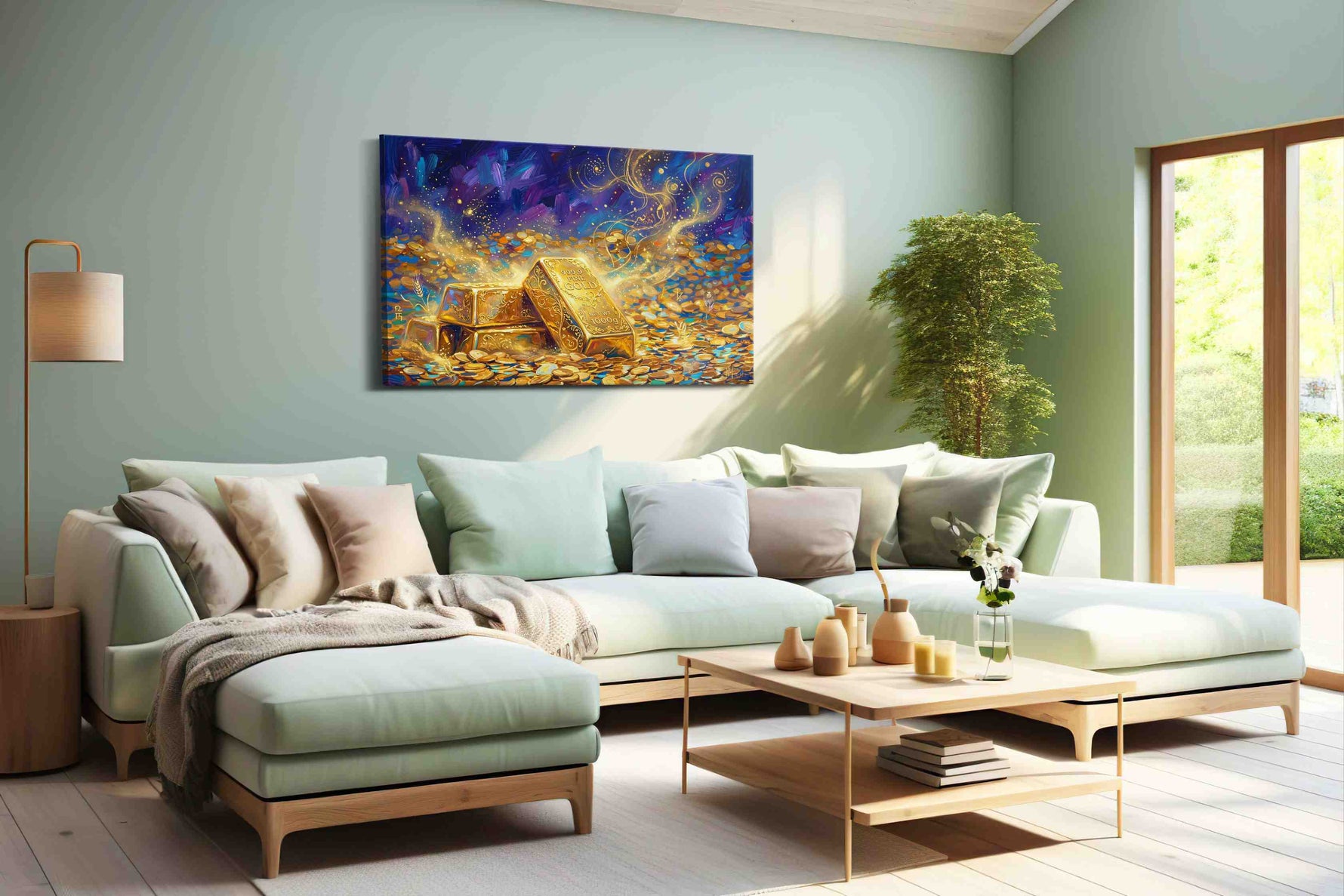 Golden Dreams Unveiled fortune canvas print, hanging on wall