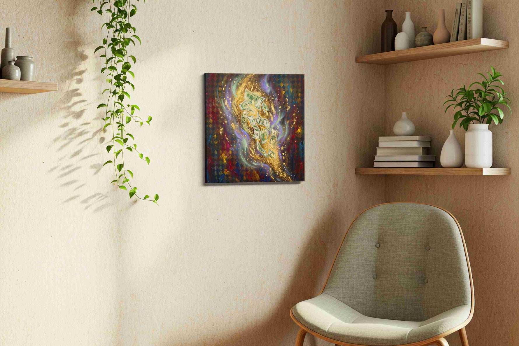Lavish Whirlwind fortune canvas print, displayed in a living room