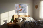 Winter's Winged Companions winter canvas print, displayed in a bedroom