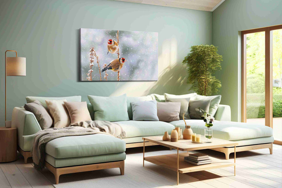 Winter's Winged Companions – winter canvas wall art, gallery-wrapped, ready to hang