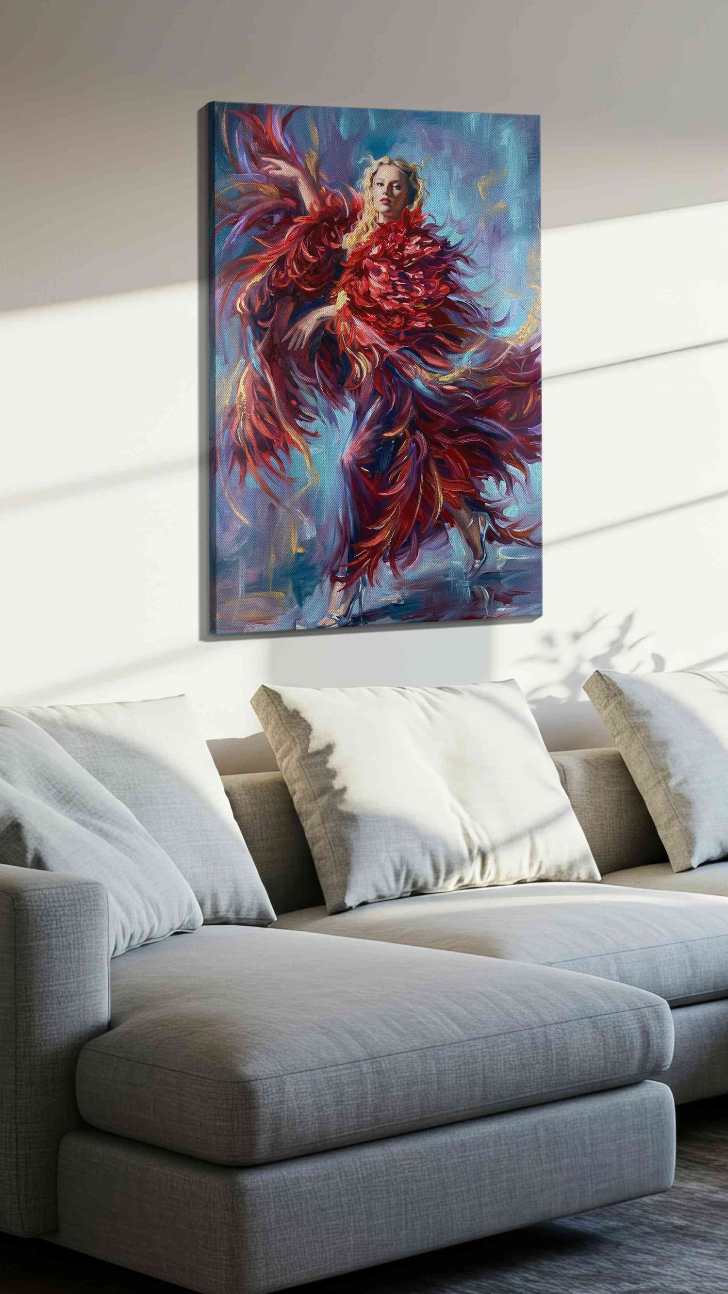 Dance of the Fiery Muse – dancing canvas wall art, gallery-wrapped, ready to hang