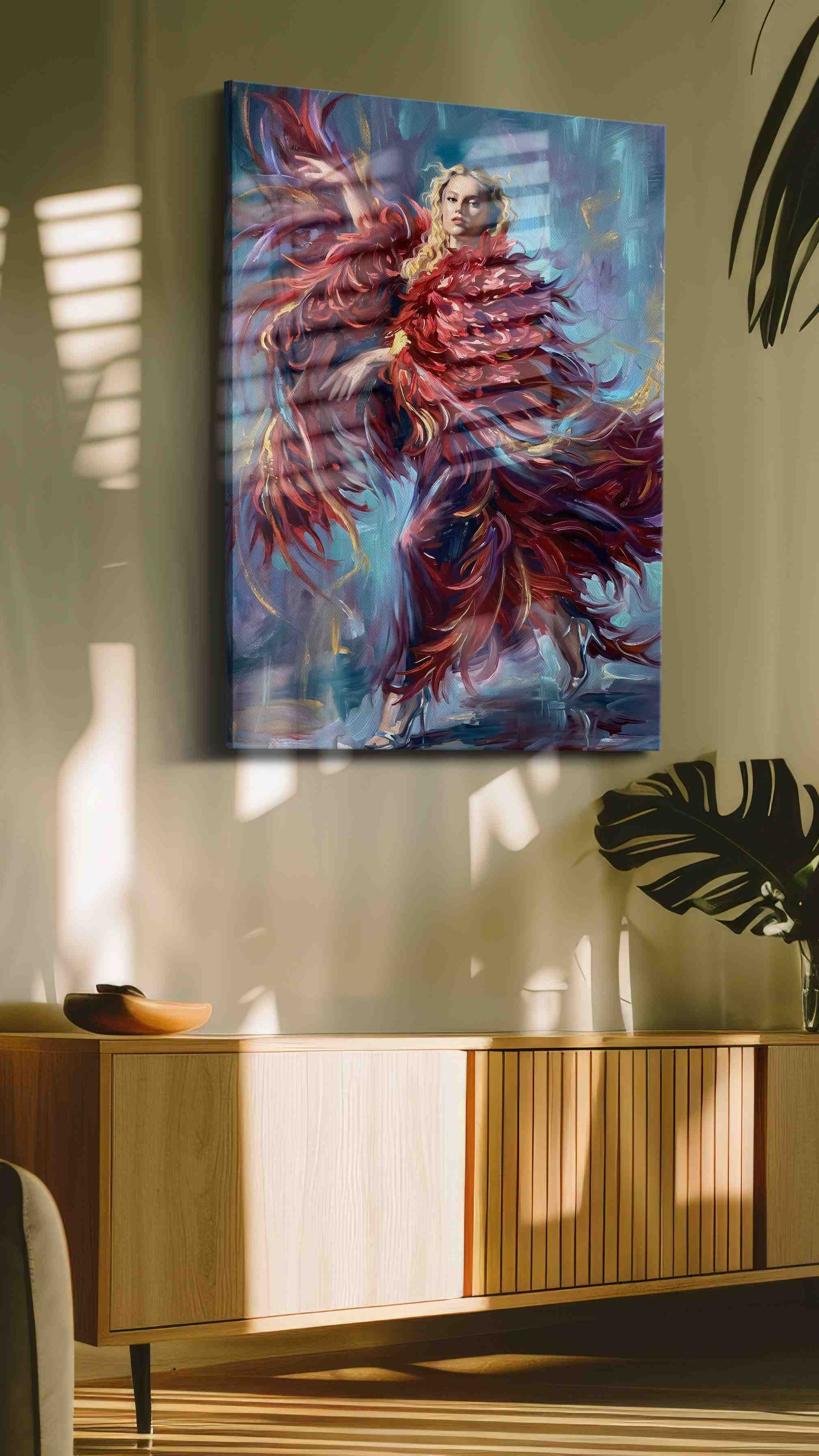Dance of the Fiery Muse dancing canvas print, on wall, lifestyle preview