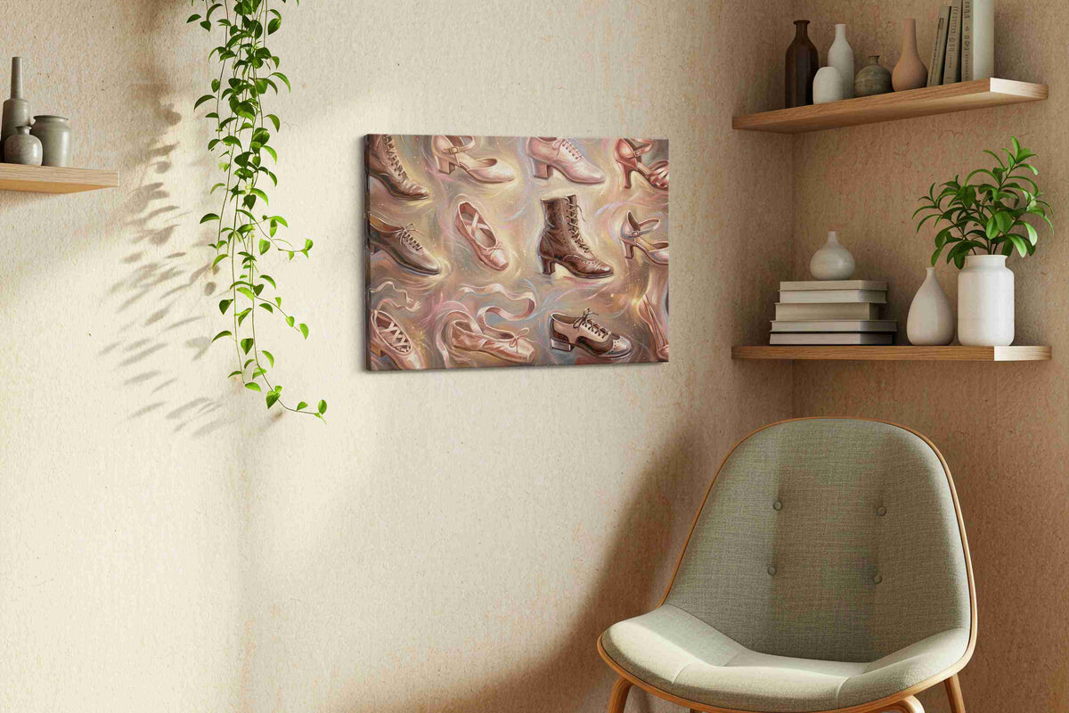 Dancing Through Time dancing canvas print, displayed in a living room