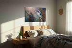 Ethereal Leap of Grace dancing canvas print, displayed in a bedroom