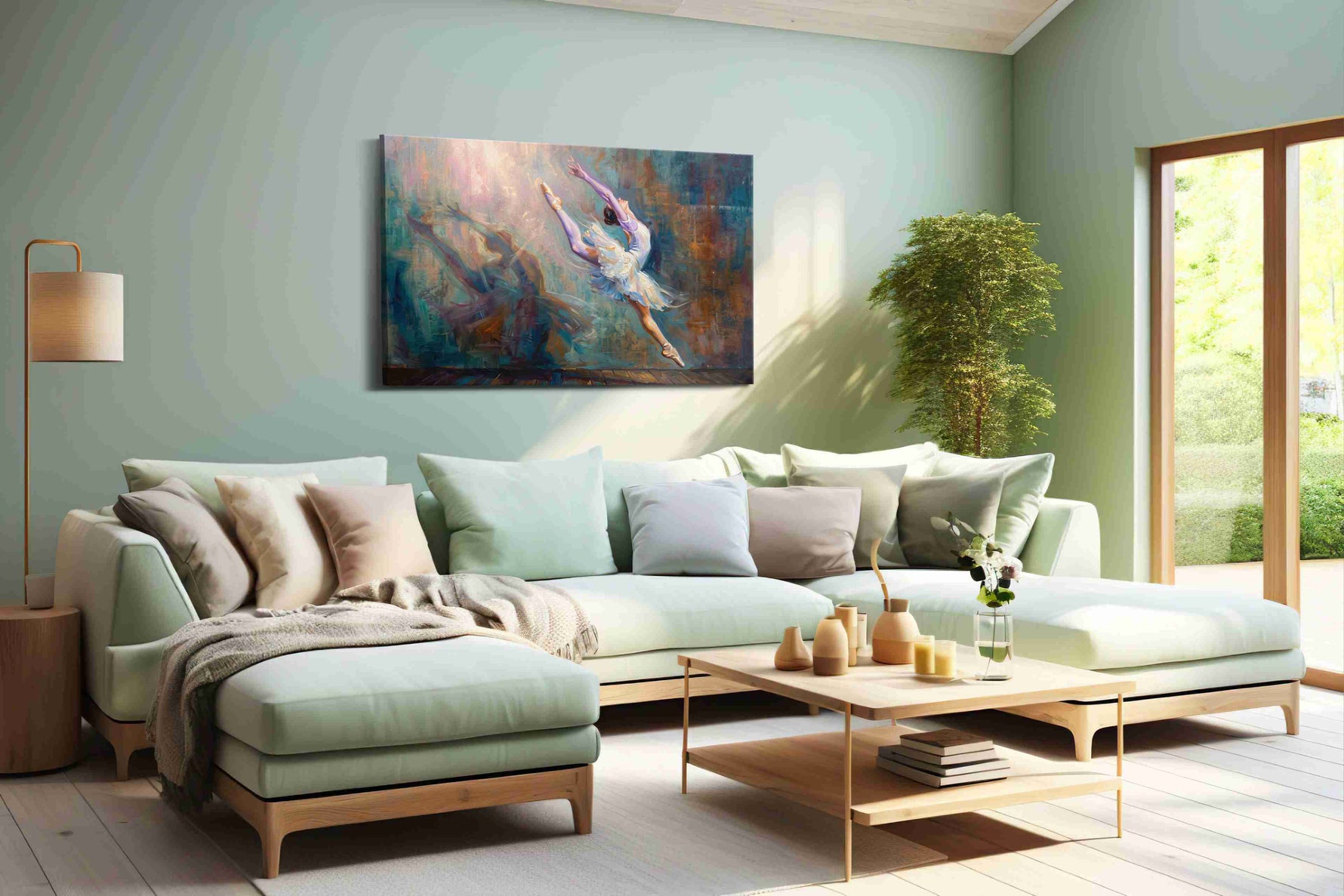 Ethereal Leap of Grace dancing canvas print, hanging on wall