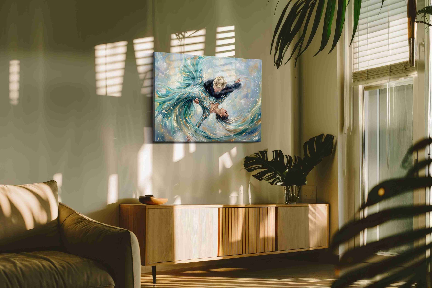 Waltz in the Heavens dancing canvas print, on wall, lifestyle preview