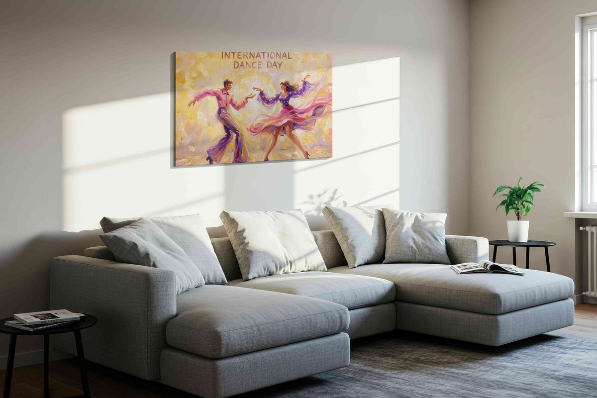Waltz of Light dancing canvas print, displayed in a living room
