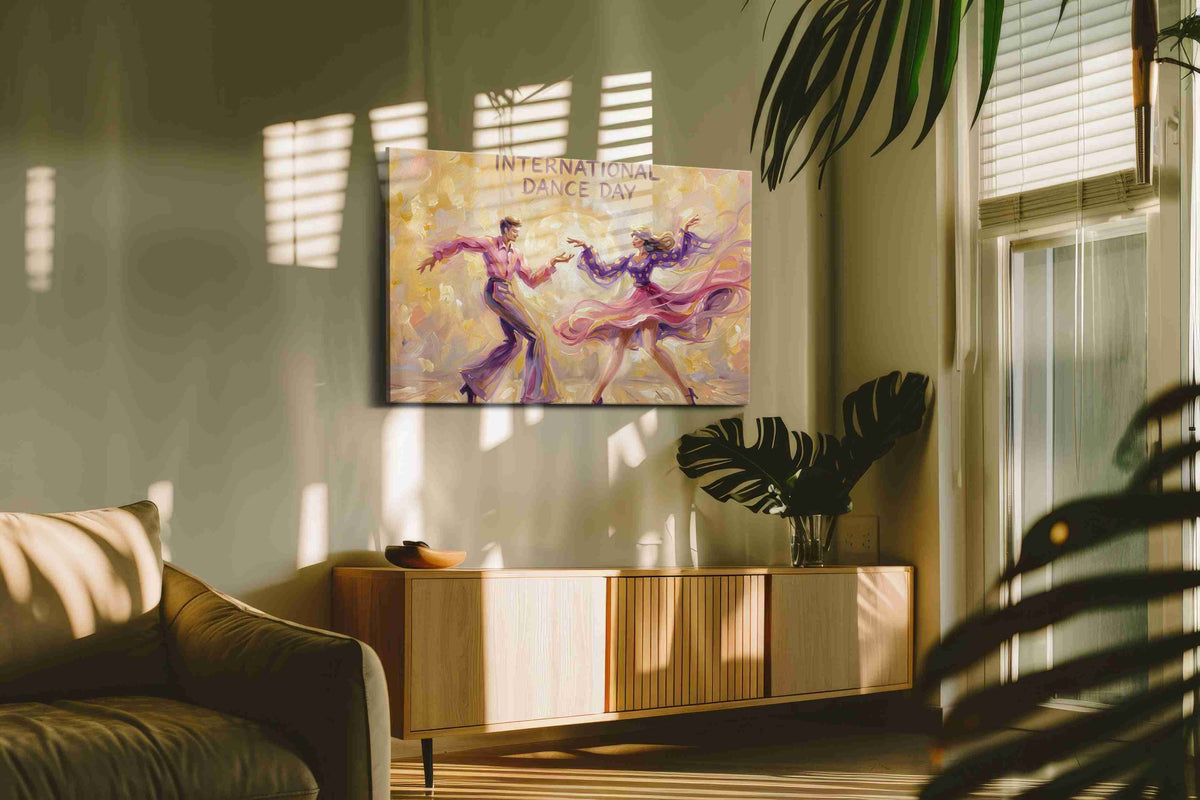 Waltz of Light dancing canvas print in a contemporary interior mockup
