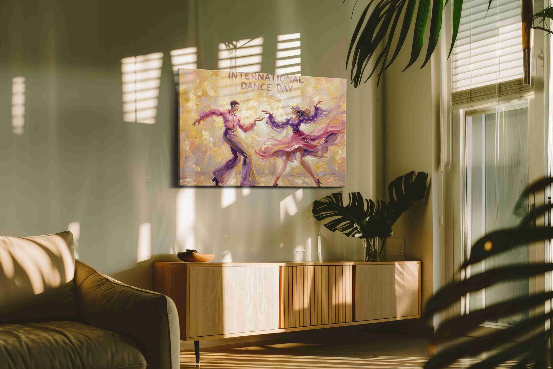 Waltz of Light dancing canvas print in a contemporary interior mockup