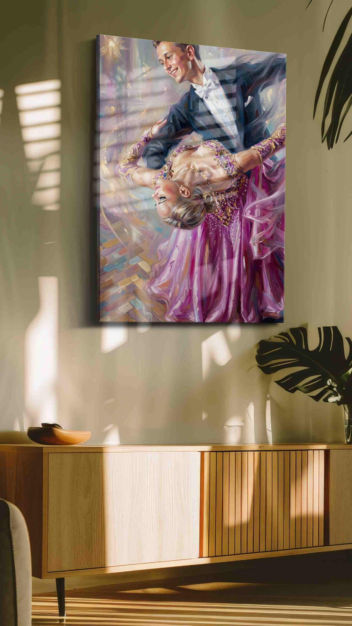 Waltz of Whispers dancing canvas print in a contemporary interior mockup