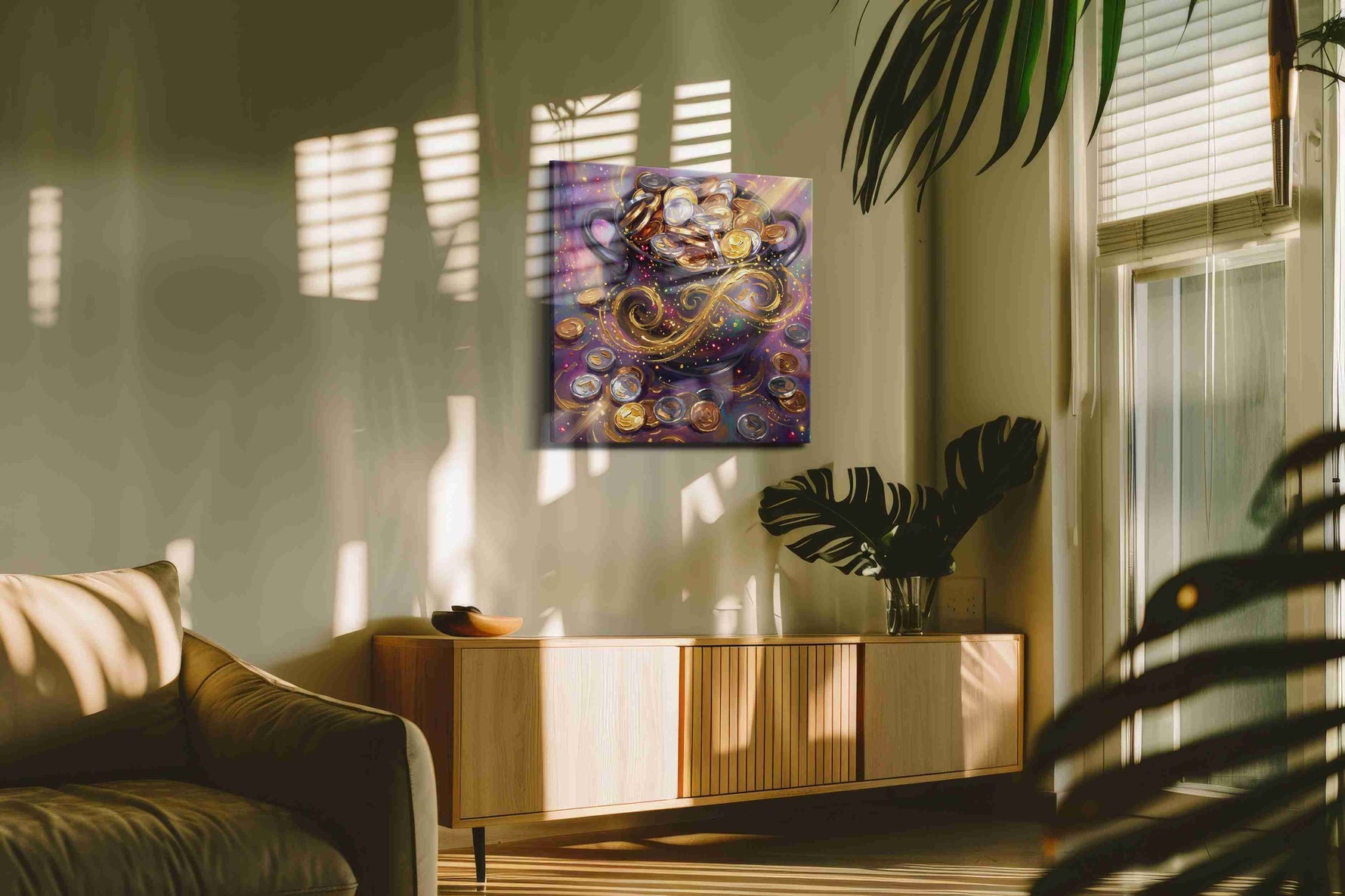 Cauldron of Endless Riches fortune canvas print in a hung canvas mockup
