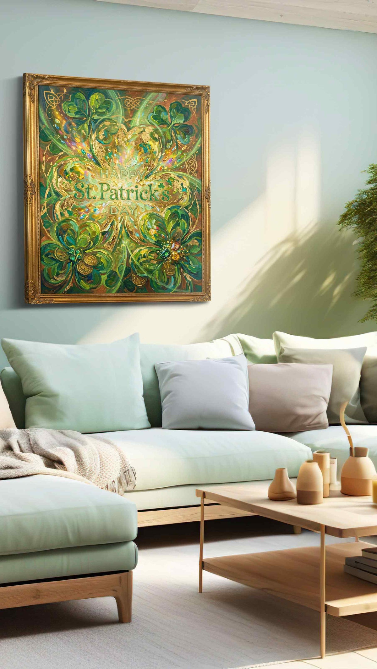 Emerald Whirl of Fortune fortune canvas print, hanging on wall