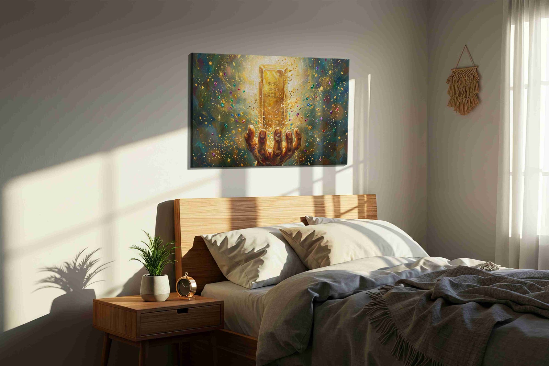 The Alchemist's Treasure fortune canvas print, displayed in a bedroom