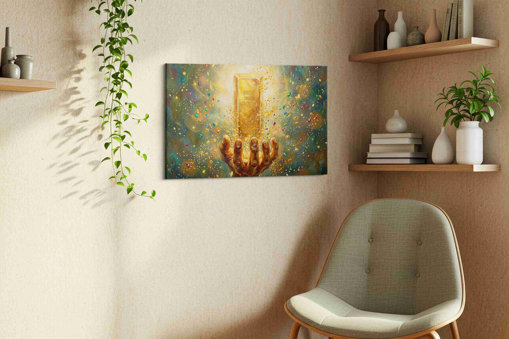 The Alchemist's Treasure fortune canvas print, displayed in a living room