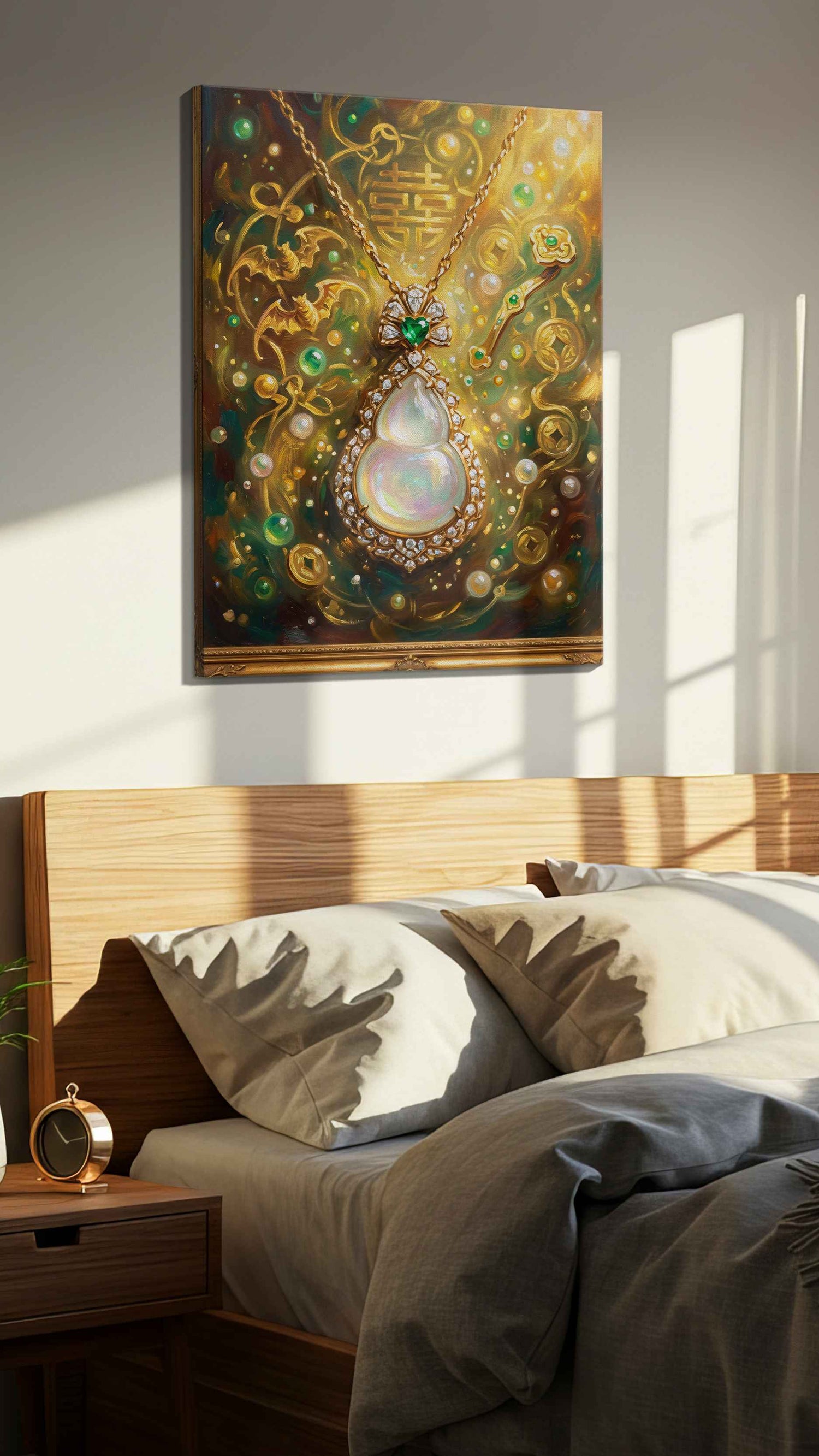 Emerald Echoes of Abundance – fortune canvas wall art, gallery-wrapped, ready to hang