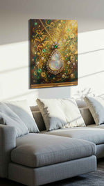 Emerald Echoes of Abundance fortune canvas print, displayed in a living room