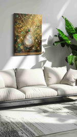 Emerald Echoes of Abundance fortune canvas print, hanging on wall — in a hung canvas mockup