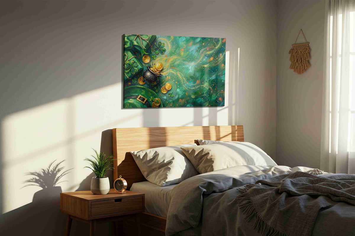 Emerald Fortune's Dance fortune canvas print, displayed in a bedroom